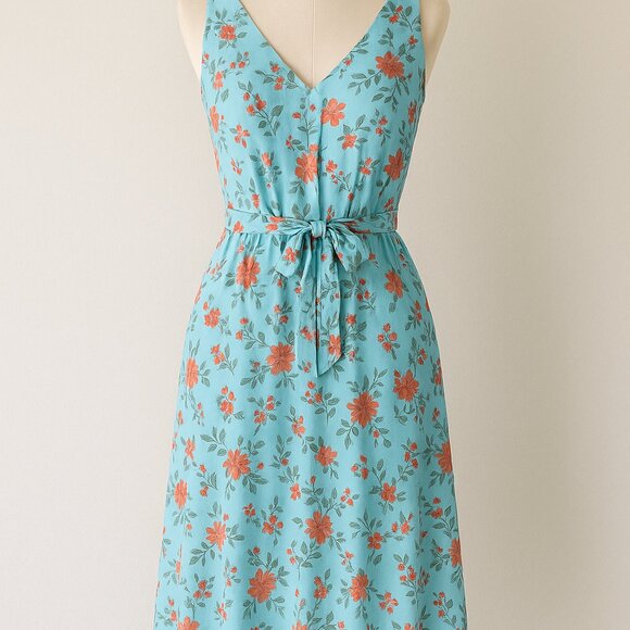 Woman Within 26W 3X Midi Dress‎ Blue Floral Sheer w/Liner  Cottagecore Boho - Picture 1 of 12